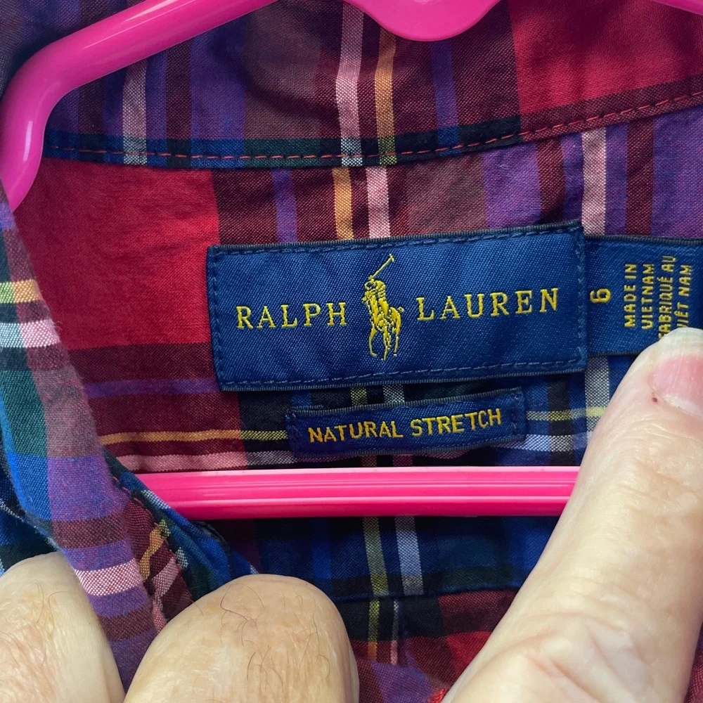 Ralph Lauren Red and Blue Plaid Button-Down Shirt‎